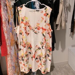Vince Camuto  Cream Floral Print Sheath Spring Sleeveless Dress PLUS